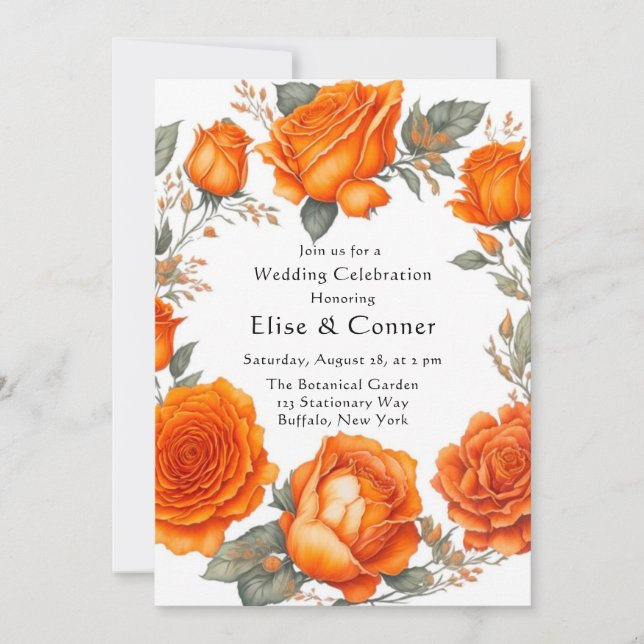 Invitation Mariage vintage Orange Watercolor Peonies (Devant)