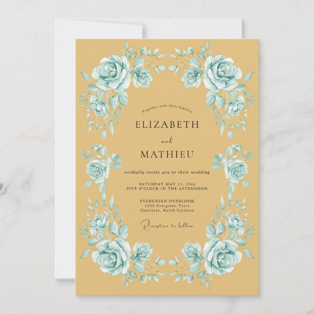 Invitation Mariage Vintage Orné Moutarde (Devant)