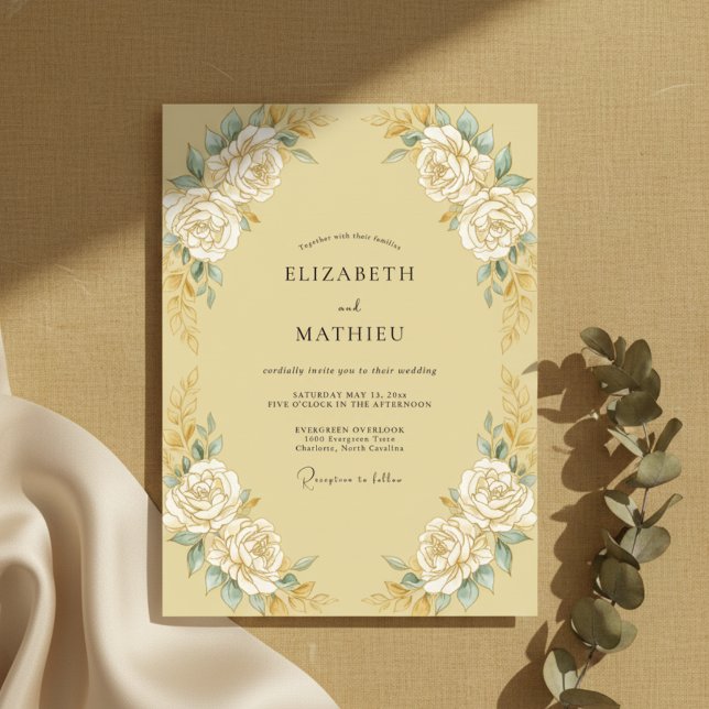 Invitation Mariage Vintage Orné Or Champagne (Créateur téléchargé)