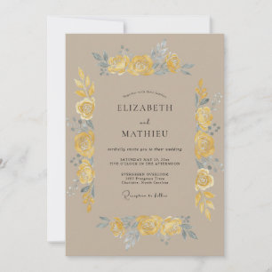 Invitation Mariage Vintage Painterly Jaune