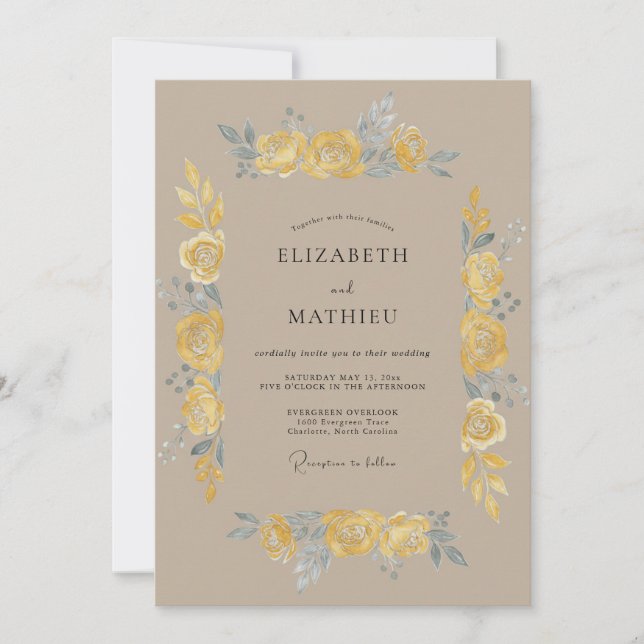Invitation Mariage Vintage Painterly Jaune (Devant)