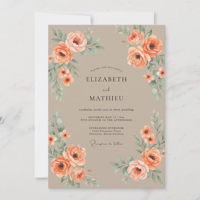 Invitation Mariage Vintage Pêche Automnal (Devant)