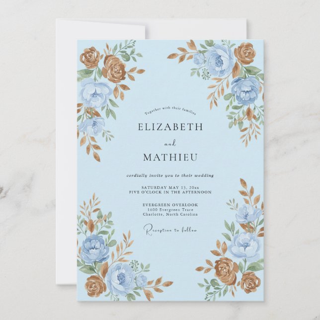 Invitation Mariage Vintage Pittoresque Bleu Clair (Devant)