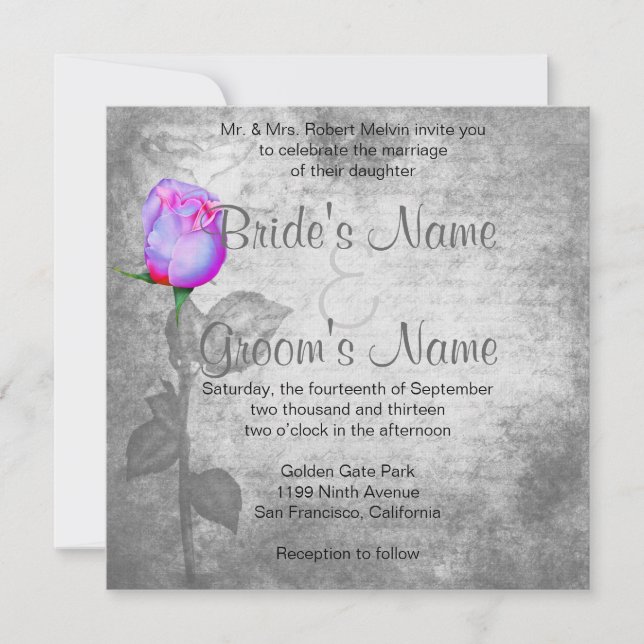 Invitation Mariage vintage pourpre Rosebud (Devant)
