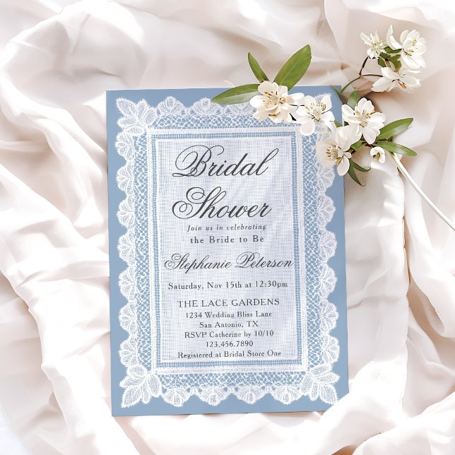 Invitation Mariage Vintage Poussiéreux Bleu Blanc (Créateur téléchargé)