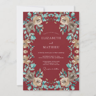 Invitation Mariage Vintage Raffiné Bordeaux