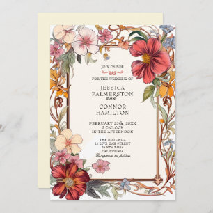 Invitation Mariage vintage rétro floral
