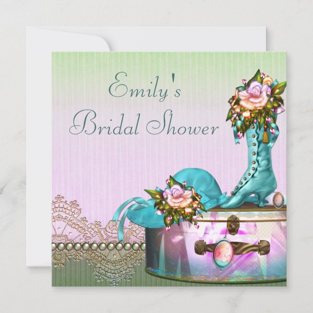 Invitation Mariage Vintage Rose Perles Rose (Devant)