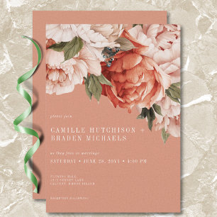 Invitation Mariage vintage Rustic Rust & Peach Peonies