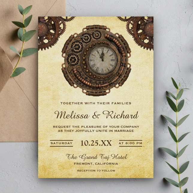 Invitation Mariage Vintage Rustique Antique Horloge Steampunk (Créateur téléchargé)