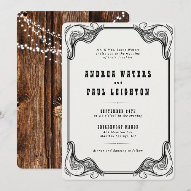 Invitation Mariage vintage rustique élégant (Devant / Derrière)