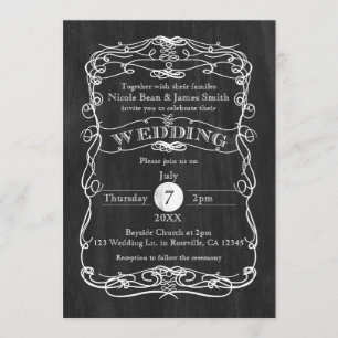 Invitation Mariage Vintage rustique en bois noir et blanc mil
