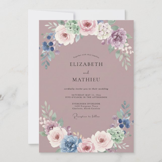 Invitation Mariage Vintage Séduisant Mauve (Devant)
