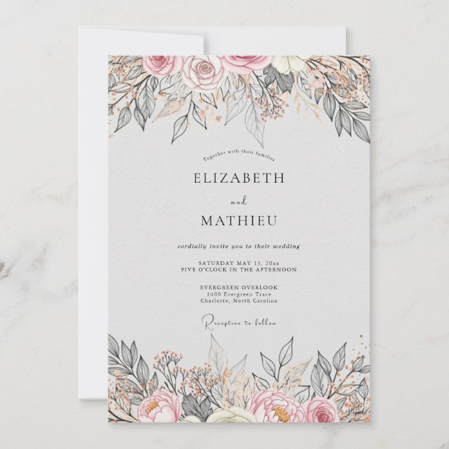 Invitation Mariage Vintage Séduisant Rose Pâle (Devant)