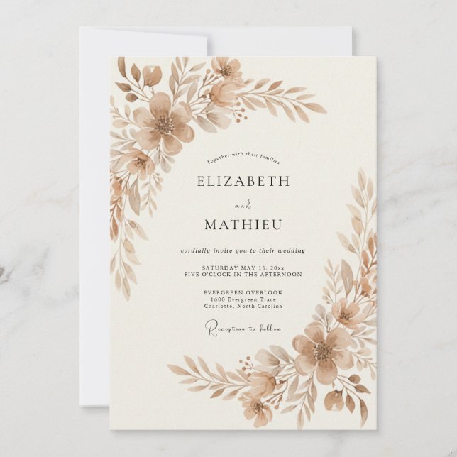 Invitation Mariage Vintage Sépia Délicat (Devant)