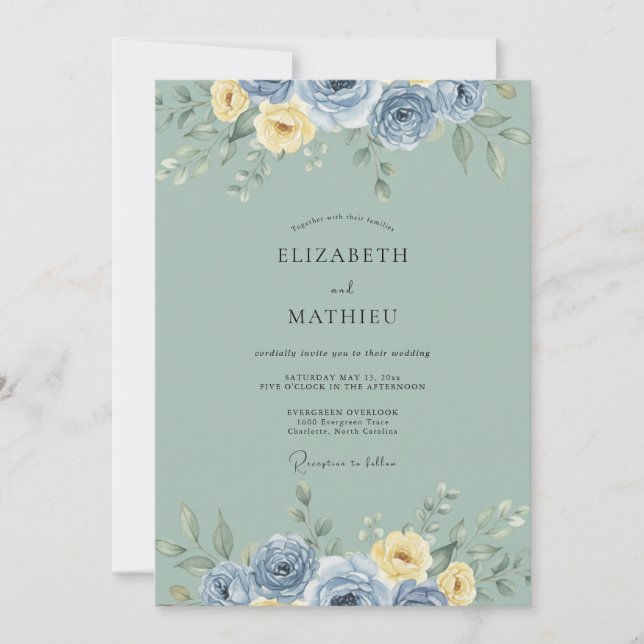 Invitation Mariage Vintage Serein Vert Sauge (Devant)
