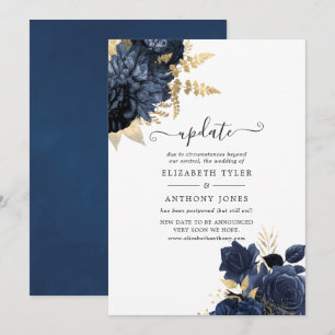 Invitation Mariage Vintage Shabby Roses Navy et Or Mise à Jou