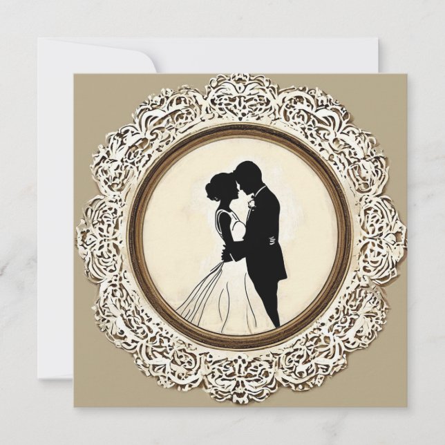Invitation Mariage Vintage Silhouette Mariée & Marié (Devant)