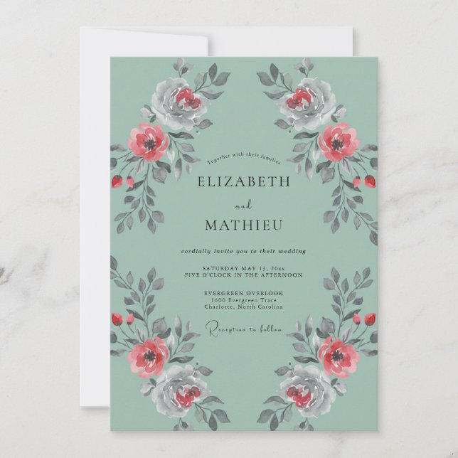 Invitation Mariage Vintage Terreux Vert Sauge (Devant)
