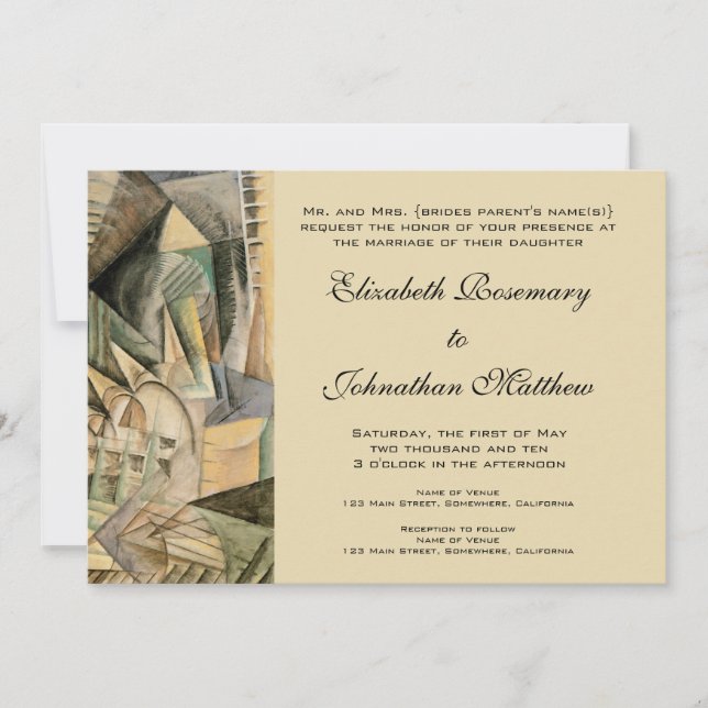 Invitation Mariage Vintage, Tons de Terre, Art Cubisme (Devant)