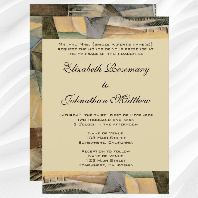Invitation Mariage Vintage, Tons de Terre, Art Cubisme (Vintage Wedding, Abstract Expressionism Art Invitation)