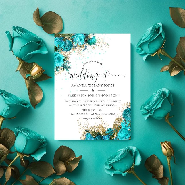 Invitation Mariage vintage Turquoise et Gold Shabby (Créateur téléchargé)
