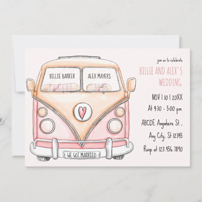 Invitation Mariage vintage van rose (Devant)