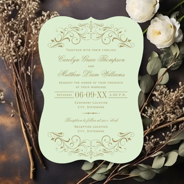 Invitation Mariage vintage vert et or antique (Créateur téléchargé)