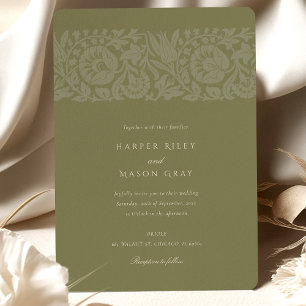 Invitation Mariage vintage vert olive