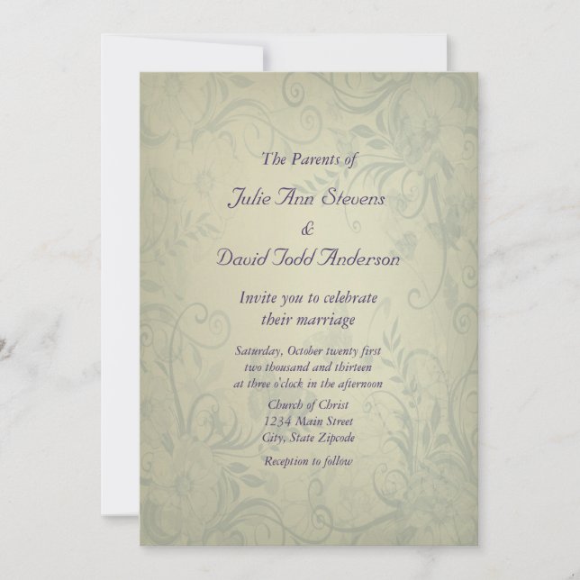 Invitation Mariage Vintage Vert Sage (Devant)