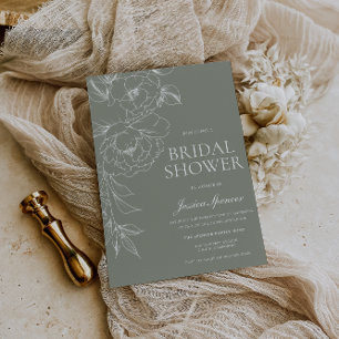 Invitation Mariage Vintage Vert Sauge & Fleurs Blanches