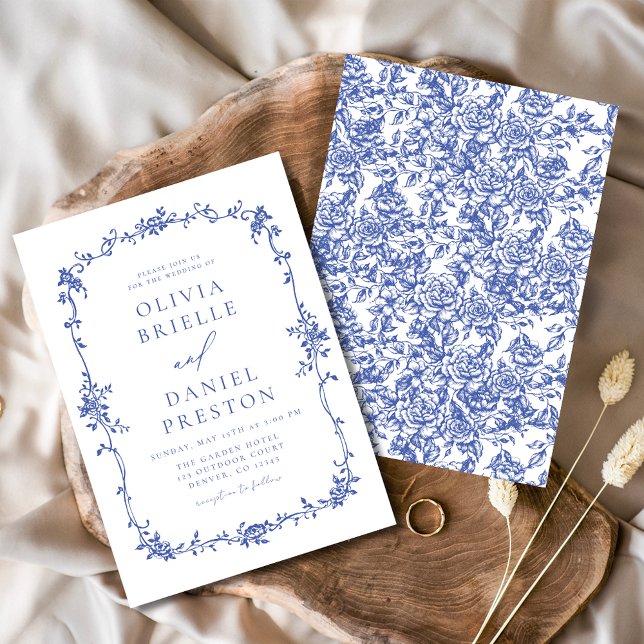 Invitation Mariage Vintage victorien bleu Floral (Créateur téléchargé)