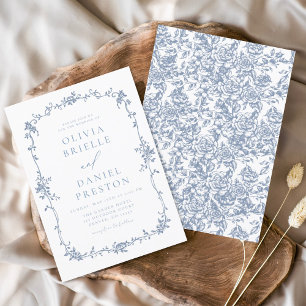 Invitation Mariage Vintage victorien bleu Floral