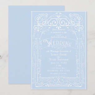 Invitation Mariage Vintage Victorien Décoratif Bleu Clair & B