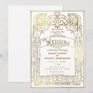 Invitation Mariage Vintage Victorien Décoration Blanc & Or