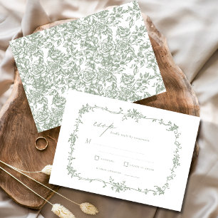 Invitation Mariage Vintage victorien RSVP Sage Green