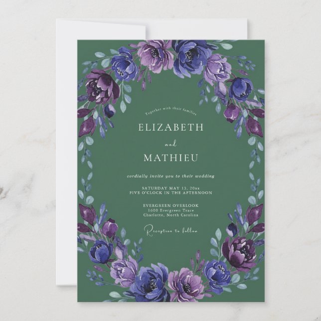 Invitation Mariage Violet Améthyste Pétales (Devant)
