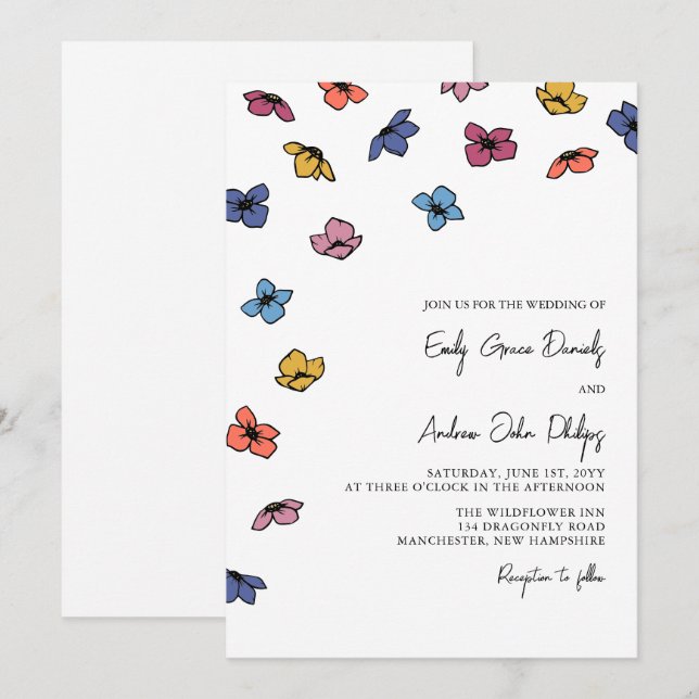 Invitation Mariage violet bleu coloré (Devant / Derrière)