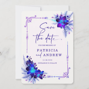 Invitation Mariage violet bleu orchidée Enregistrer la date