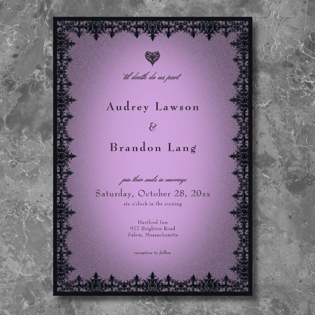 Invitation Mariage Violet Bordure de Fer Gothique Victorien (Victorian Gothic Iron Border Purple Wedding Invitation)