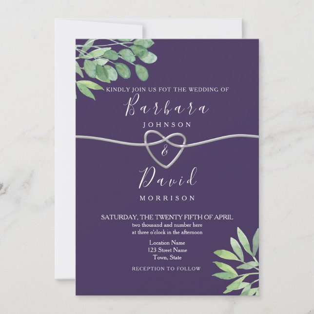 Invitation Mariage Violet Botanique (Devant)