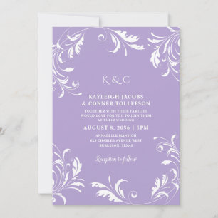 Invitation Mariage Violet Clair Élégant Formel Vintage
