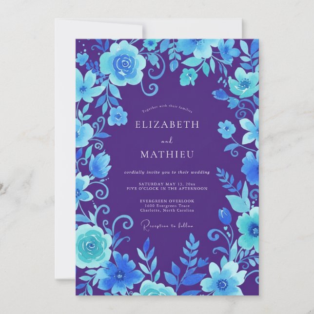 Invitation Mariage Violet Cyan Vigne (Devant)