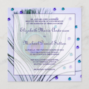 Invitation Mariage violet de plumes de paon de Glam