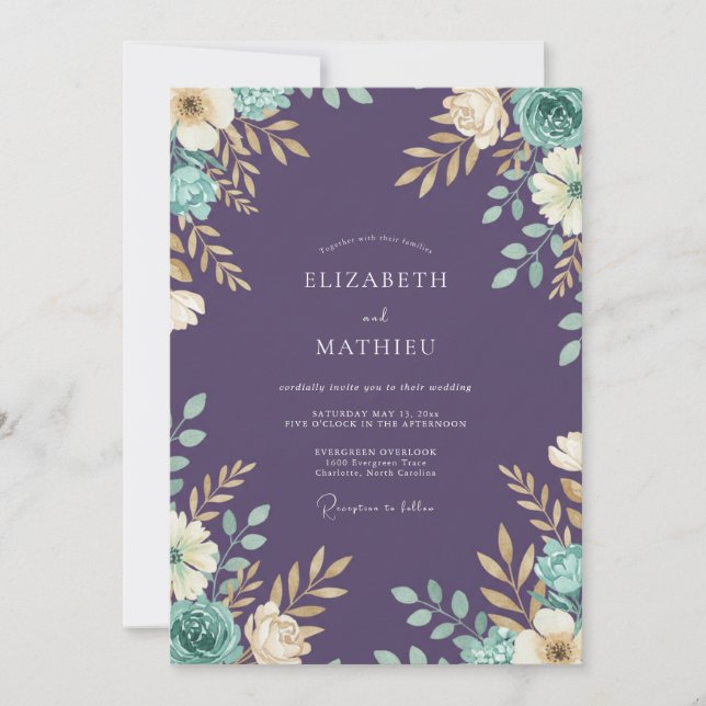 Invitation Mariage Violet de Prairie Peint à la Menthe (Devant)