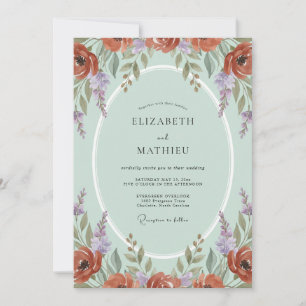 Invitation Mariage Violet Feuillé Terracotta Chaud