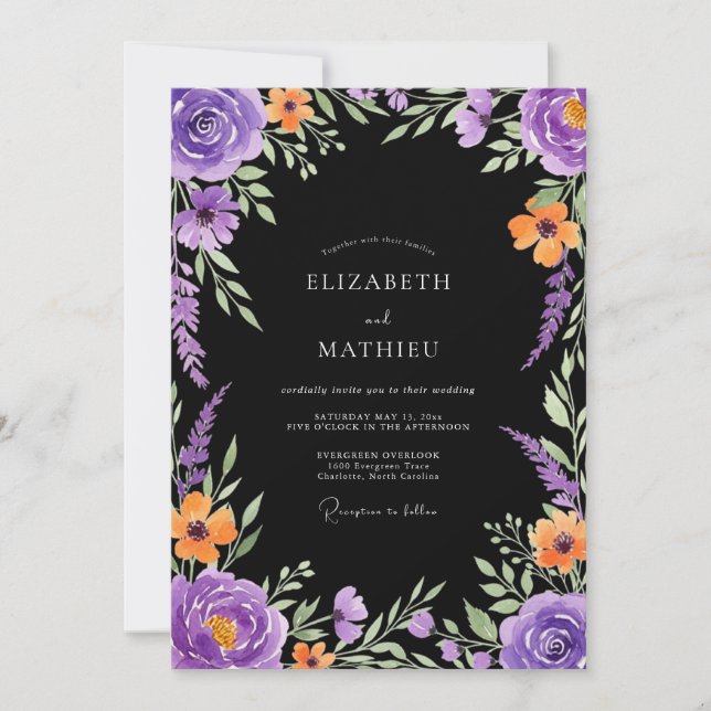 Invitation Mariage Violet Gras Émouvant (Devant)