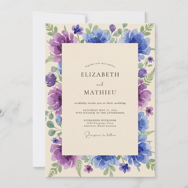 Invitation Mariage Violet Indigo Pivoine (Devant)