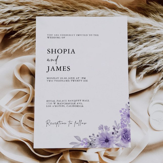 Invitation Mariage violet invite Modèle (Purple Wedding Invites Template)