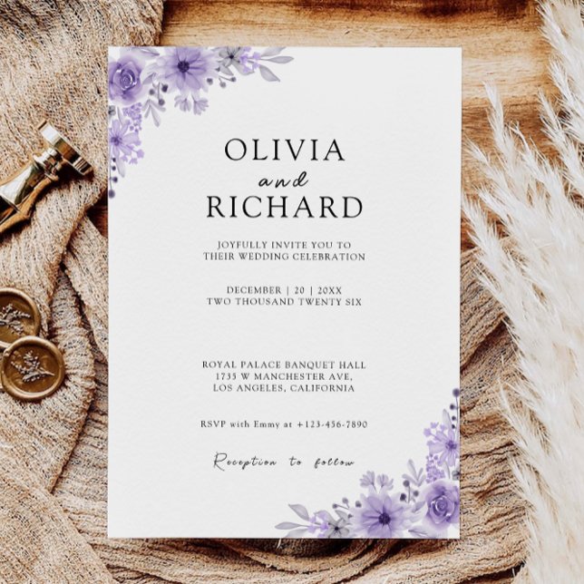Invitation Mariage violet invite Modèle (Purple Wedding Invites Template)